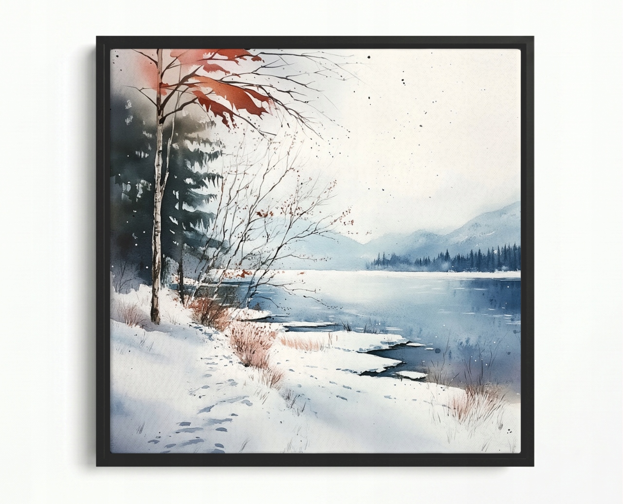 Obraz Rám Americký Box Krajina Hory Jezero Les Zima Sníh Led Mráz 60x60