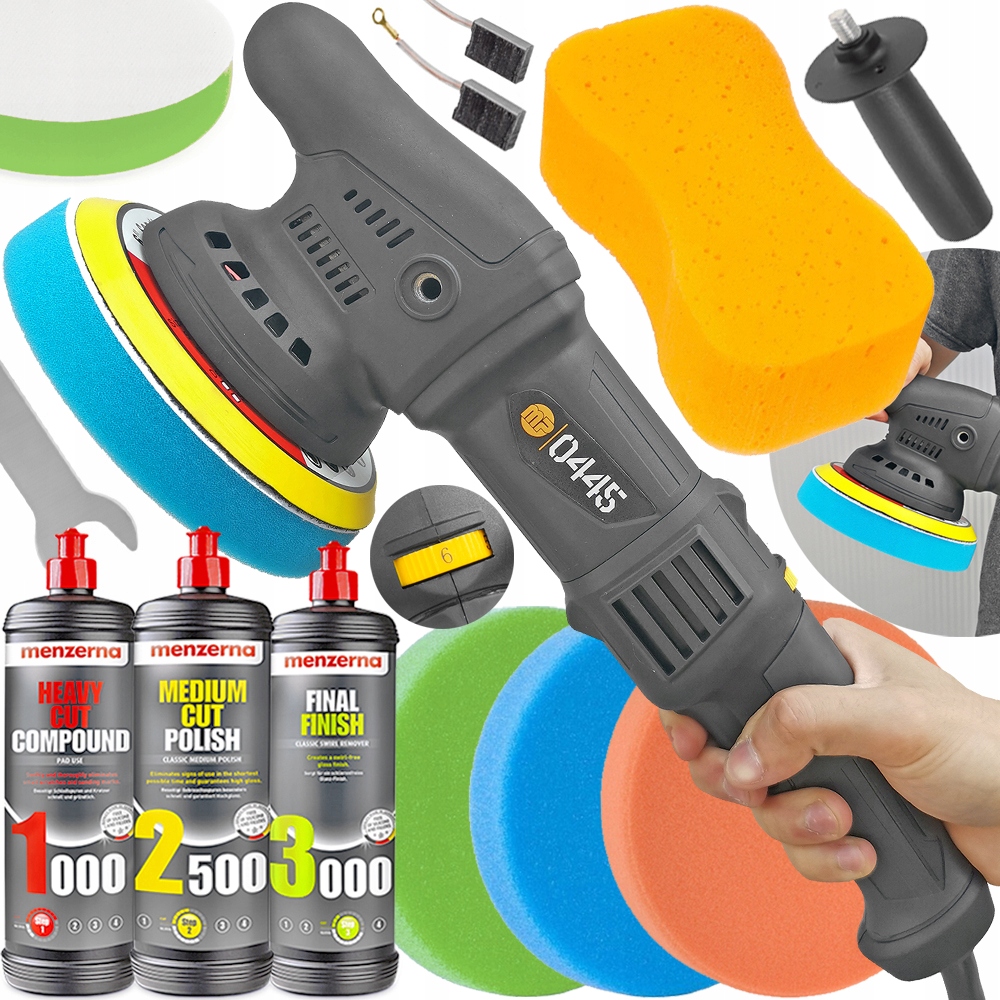 POLERKA SAMOCHODOWA SZLIFIERKA MIMOŚRODOWA DA + 4x GĄBKA +PASTA MENZERNA X3