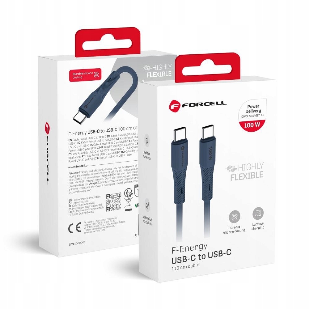 Forcell Kabel Usb C do Usb C Forcell F-Energy QC4.0 Pd 5A 100W Silicone 1 m