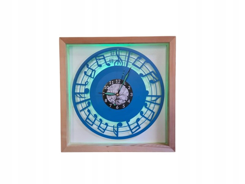 Noty Nástěnné hodiny 9 barev Rámeček 35x35 cm Led Rgb bez kabelů Vinylová deska