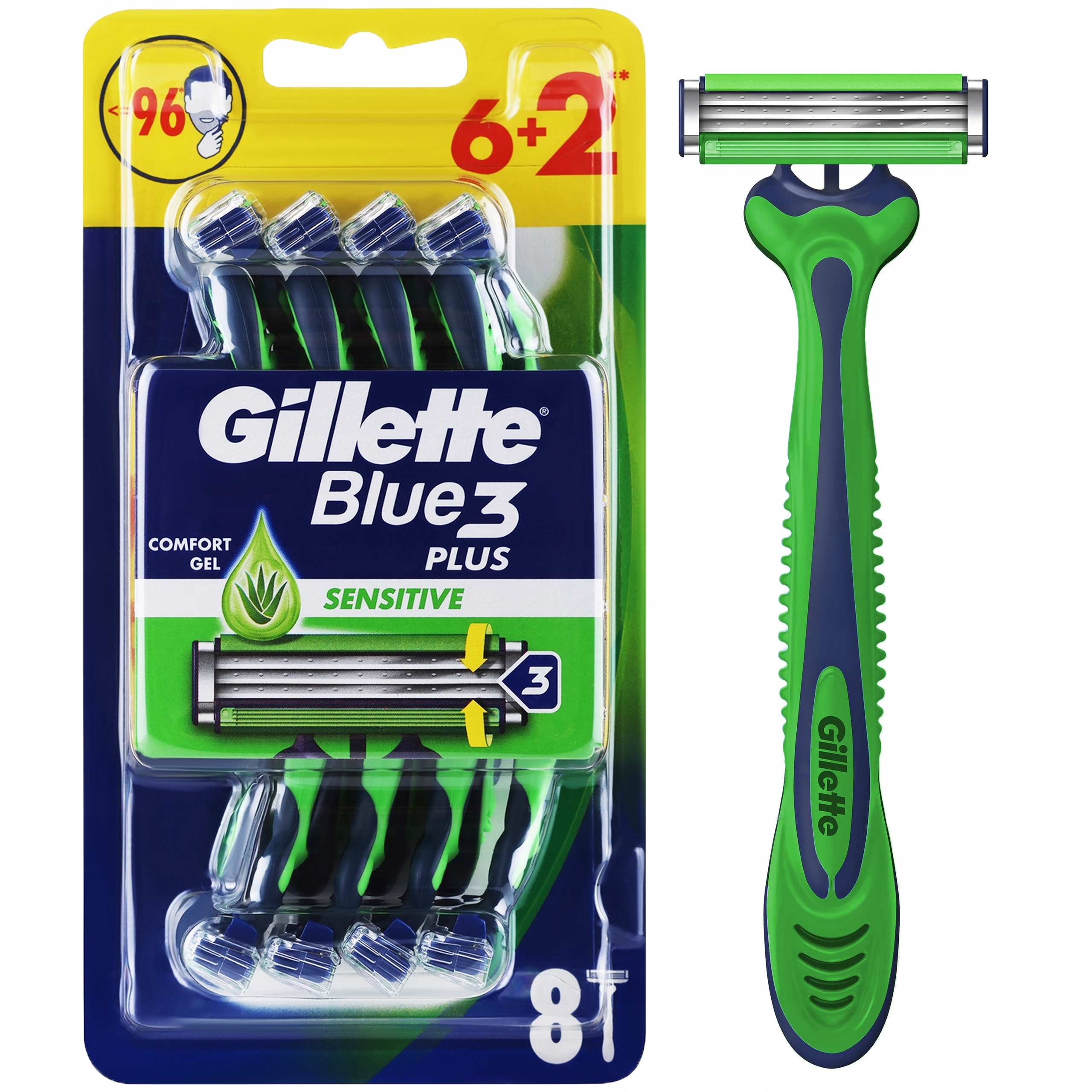 Holicí strojky Gillette Blue 3 Plus Sensitive s aloe vera, 3 břity, 8 ks