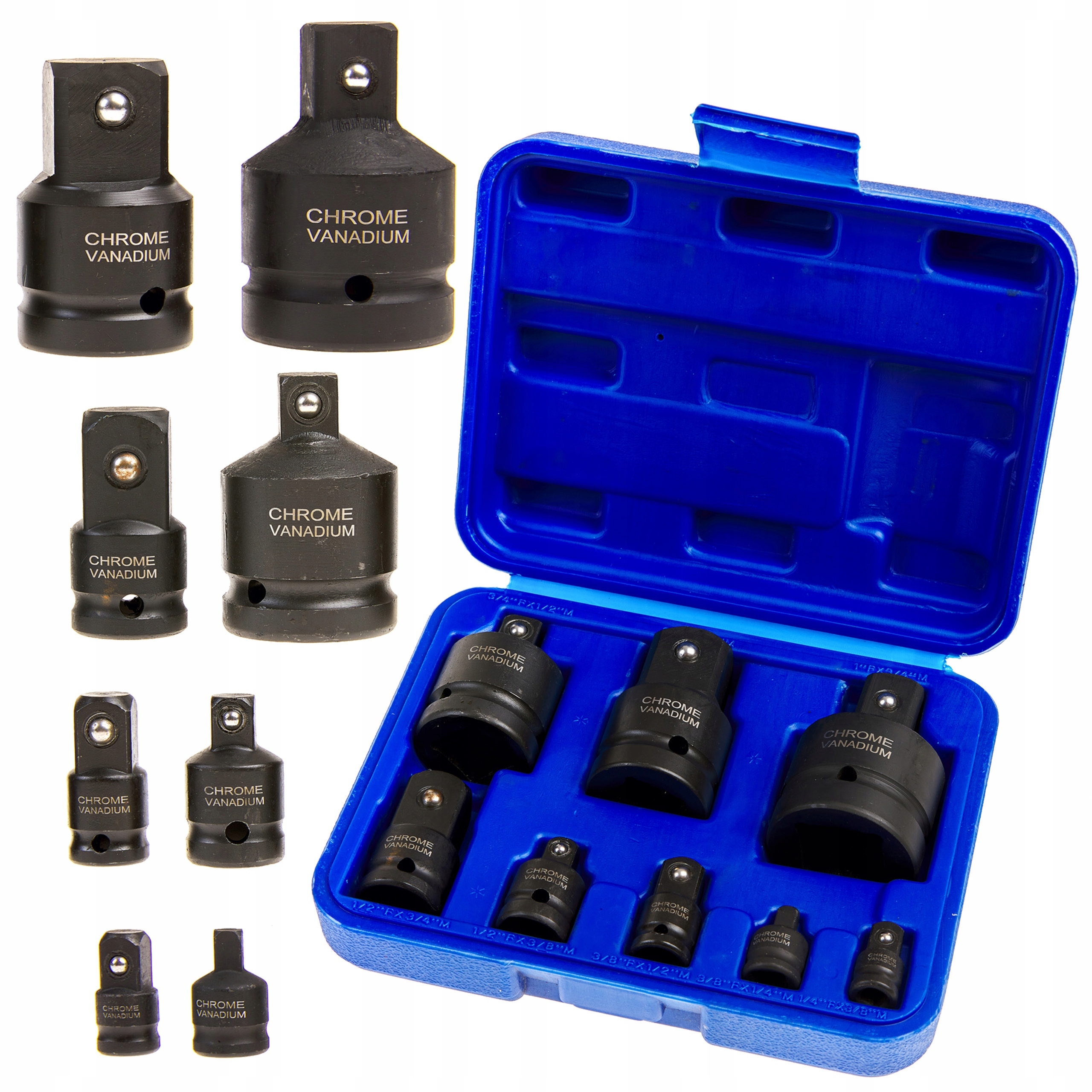 Zestaw Redukcji Udarowych 1/4"–1" 8 El. Adaptery Do Nasadek Stal Crv