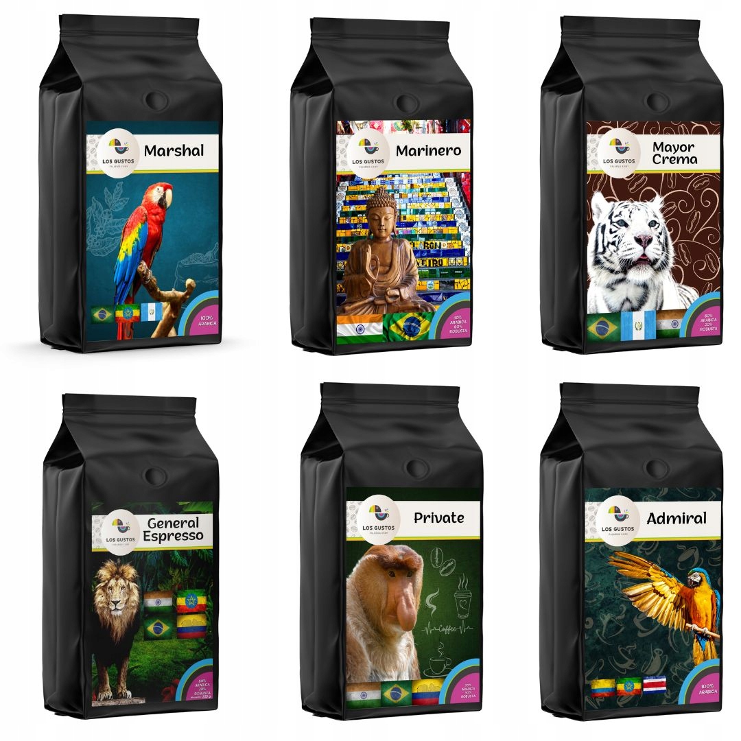 Levně Káva zrnková Sada 6x250 g Čerstvě pražená Los Gustos