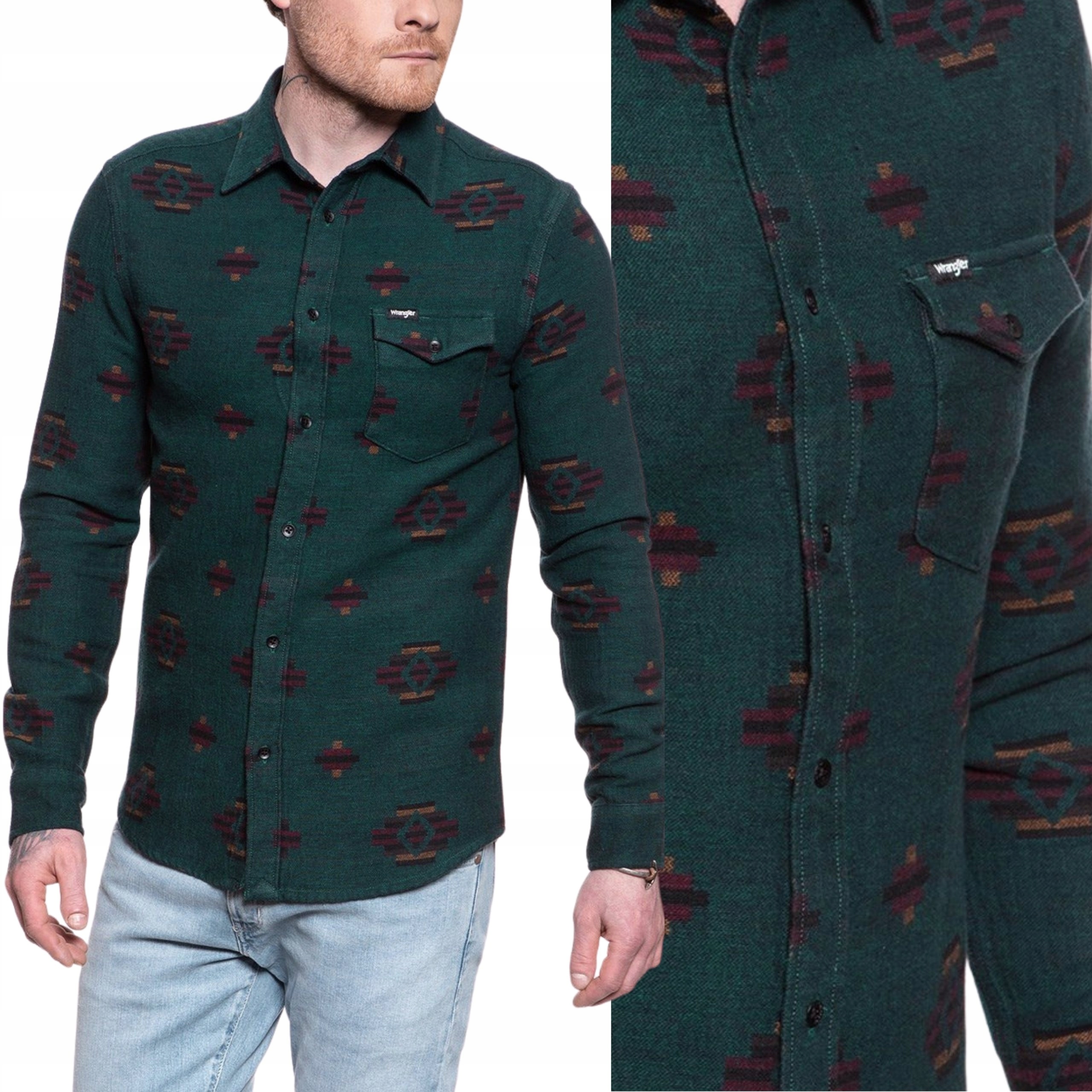 Wrangler košile Regular zelená Ls 1PKT Flap Shirt S