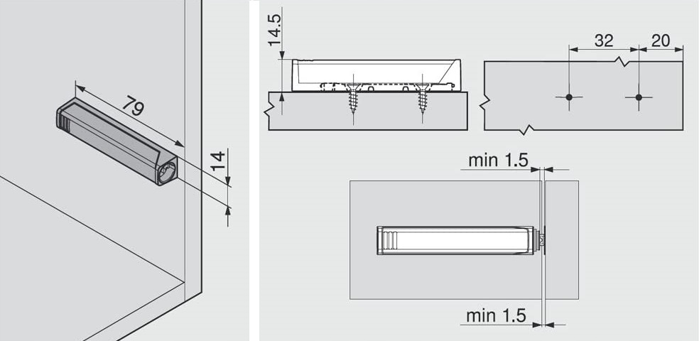 BLUM TIP-ON DŁUGI CZARNY MAGNES 956A1004 + ADAPTER Rodzaj przykręcany