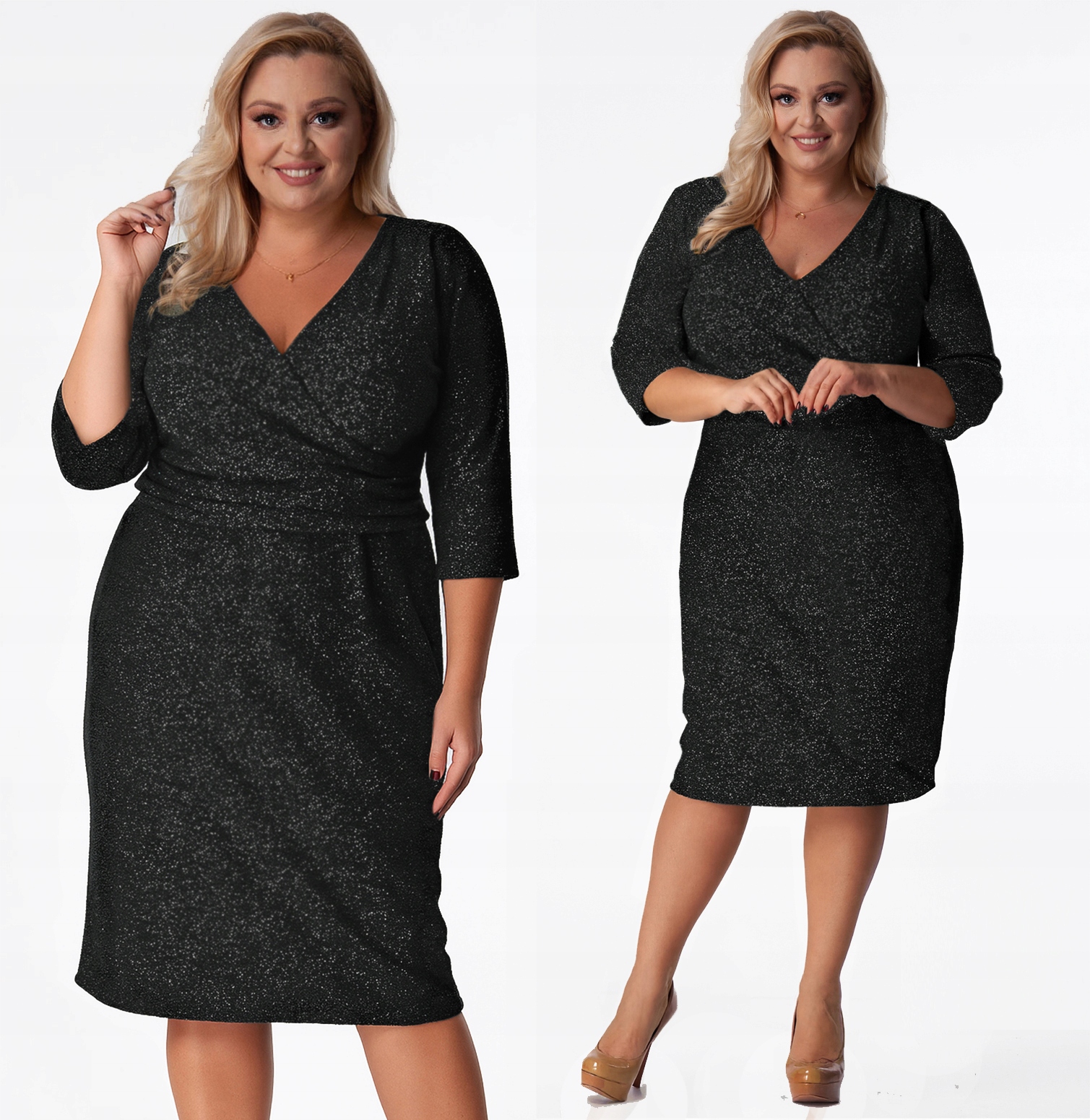 Połyskująca czarna Sukienka Wesele Bal Sylwester (46-56) 52 6XL