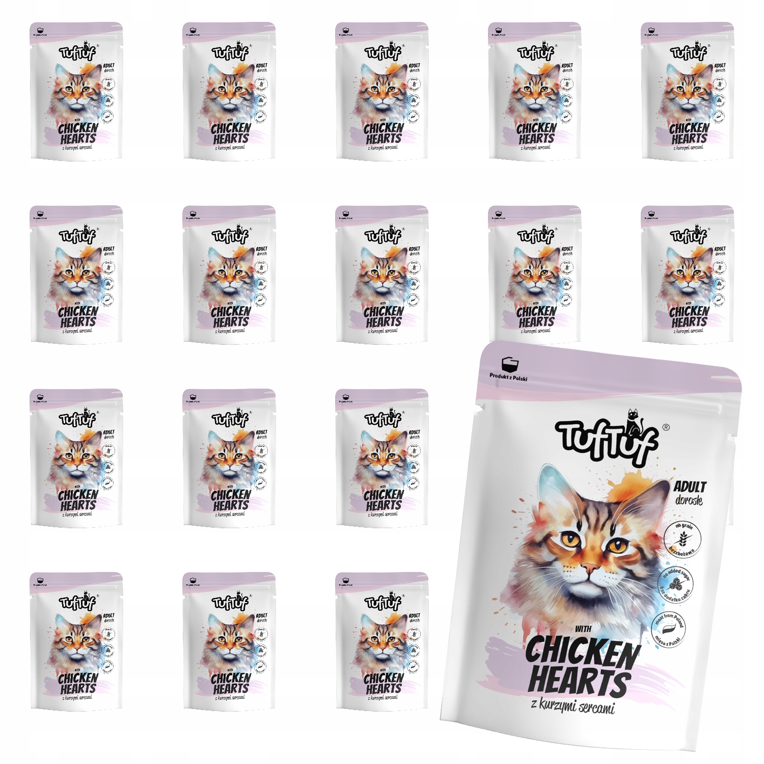 Levně Mokré Krmivo Pro Kočky TufTuf Kapsička mletý s kuřecími srdíčky 20x300 g