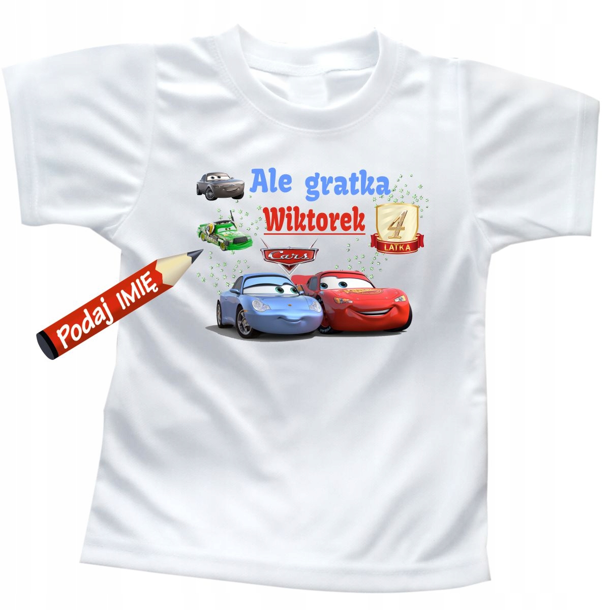 

T-shirt 4 urodziny Cars Auta imię rozm. 112-116 cm