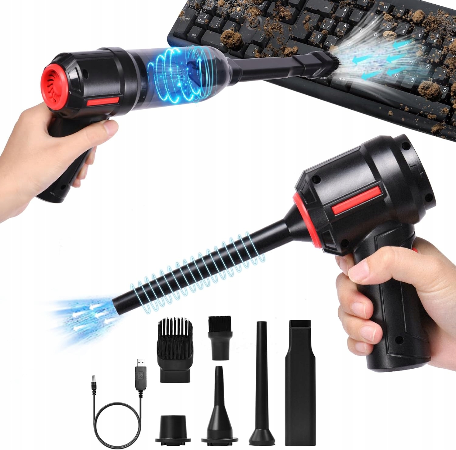 MINI BEZPRZEWODOWY ODKURZACZ RĘCZNY USB 3w1 Do klawiatury Auta Domu Bagażu Moc 120 W