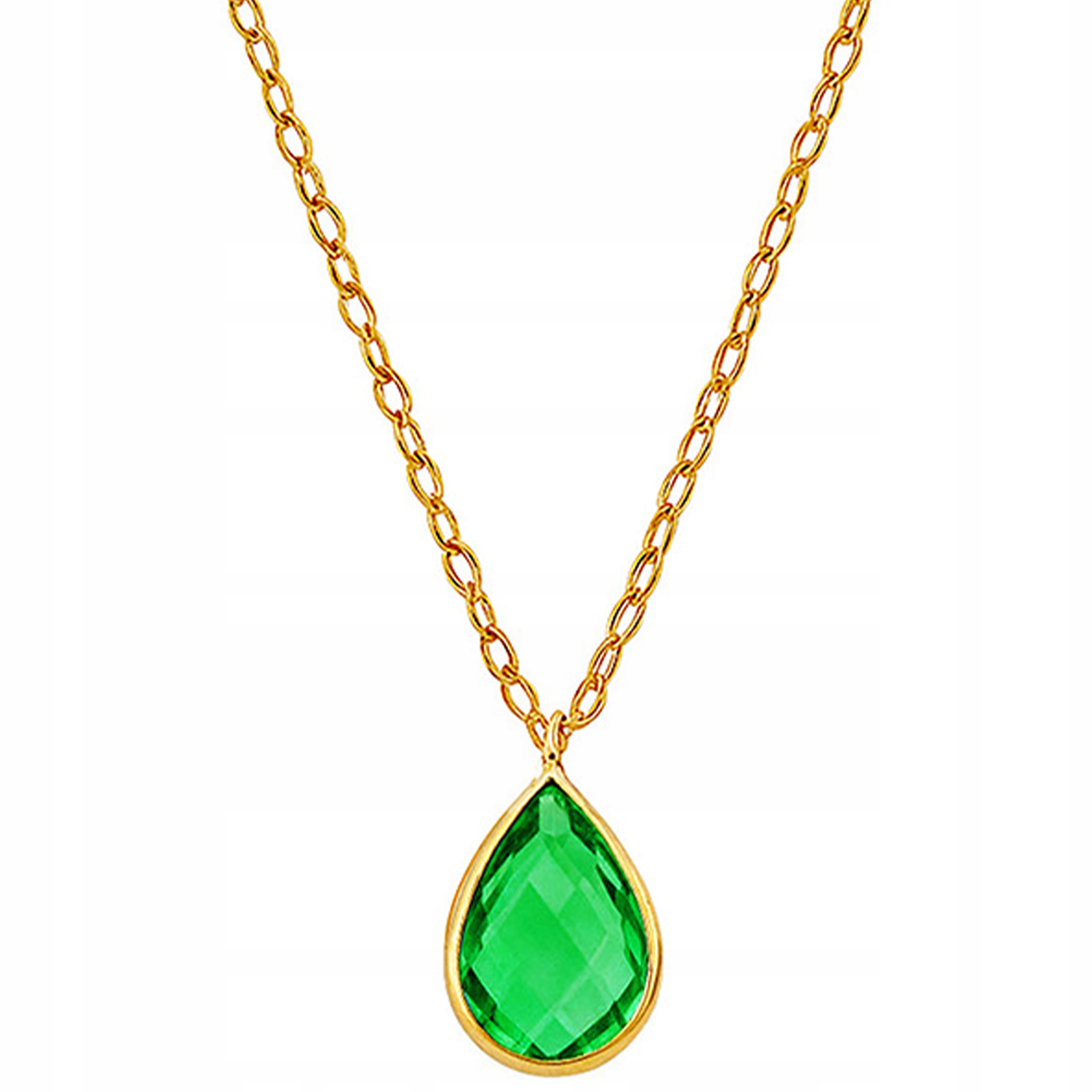 Zlatý náhrdelník 585 14k se zelenou kapkou slzičky 8 mm x 5 mm a řetízkem 45 cm