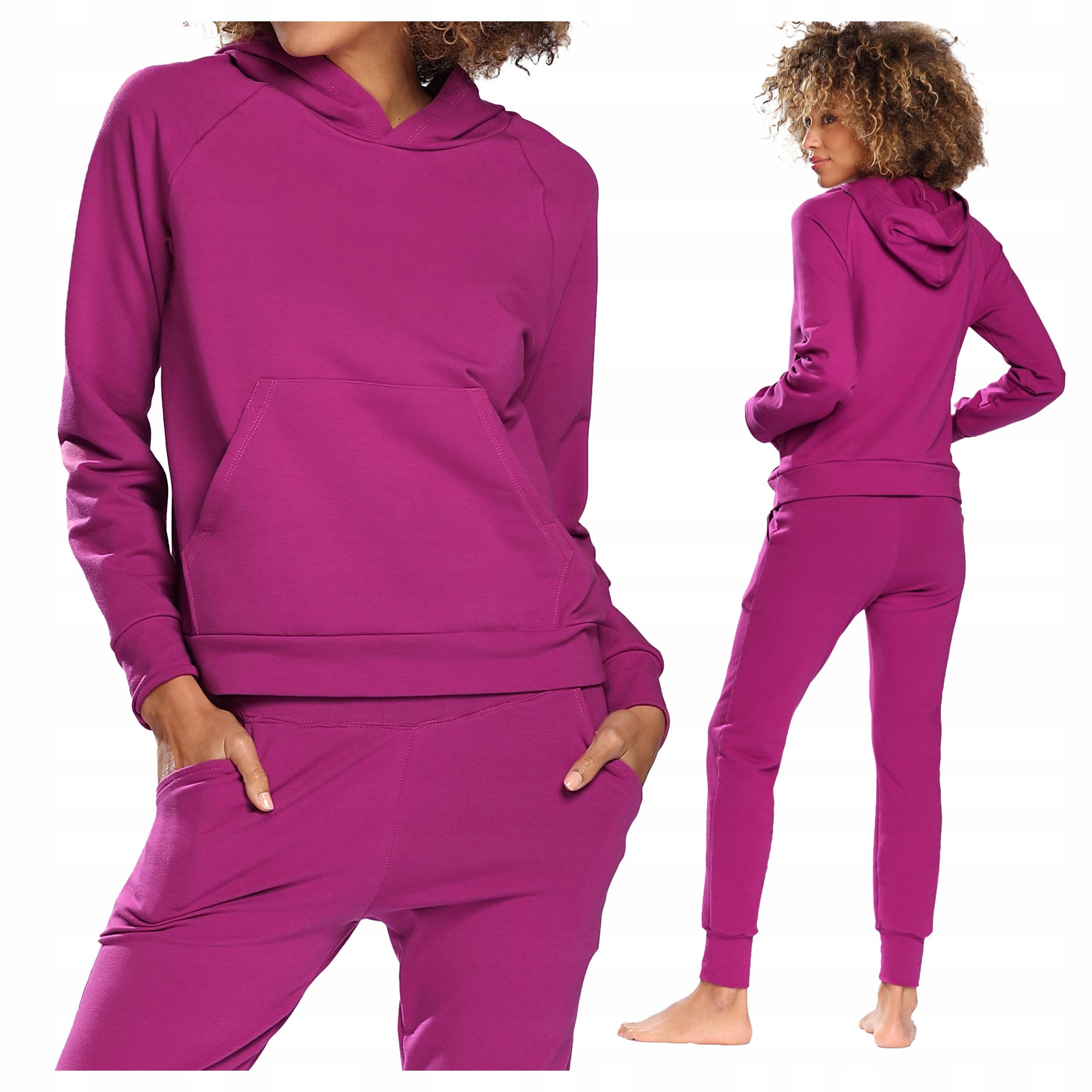 Bavlněný Teplákovka Dámská mikina s kapucí a kalhotami Seattle Fuchsiová M