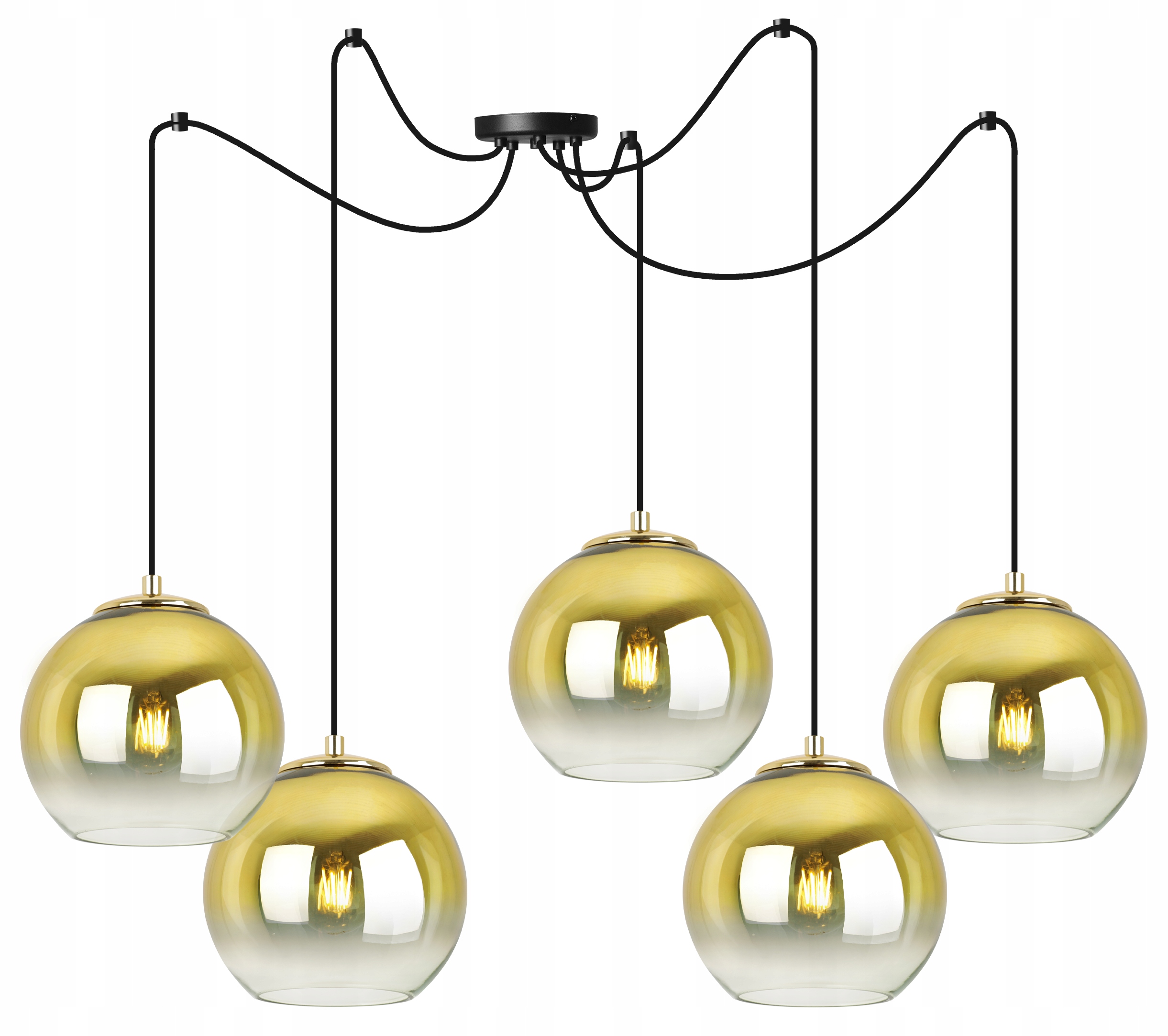 Závesná Stropná Lampa Luster Pavúk Zlaté Sklenené Tienidlá Nad Ostrovný Stôl