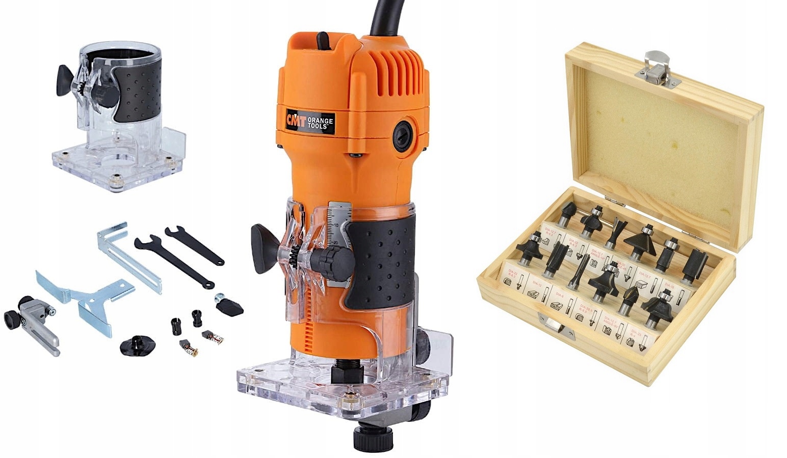 CMT CMT10 FREZARKA RĘCZNA KRAWĘDZIOWA GÓRNOWRZECIONOWA 550W + ZESTAW FREZÓW