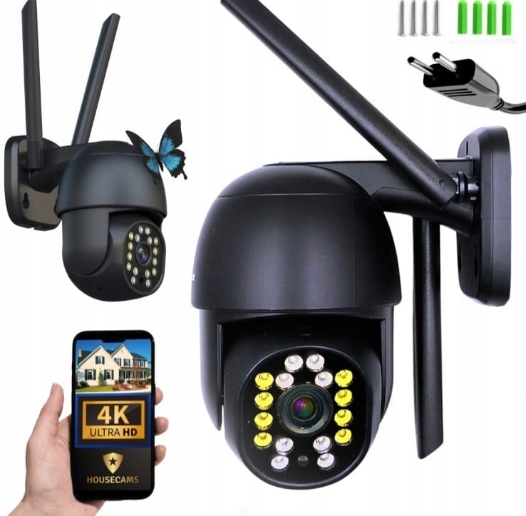 Venkovní Wifi kamera Otočná 8MPx Sledování ~360 stupňů Uhd Sd Nahrávání