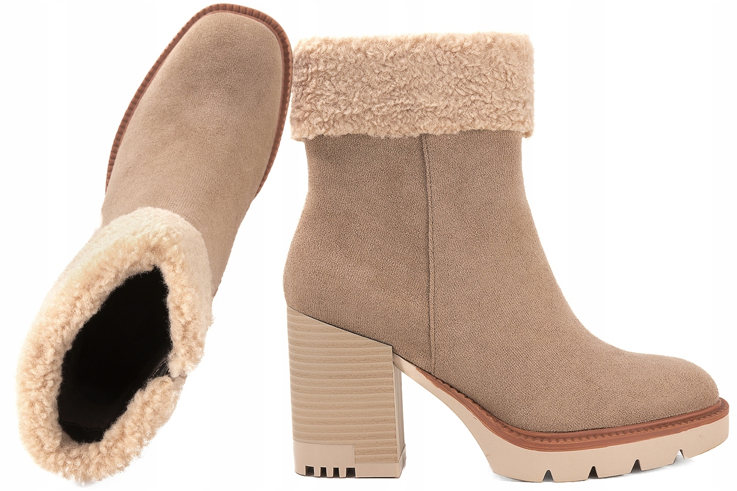 Jezzi ASA254-5 Kotníkové Boty Zimní Kozačky Krátké Na Podpatku S Kožešinou 40 Béžová