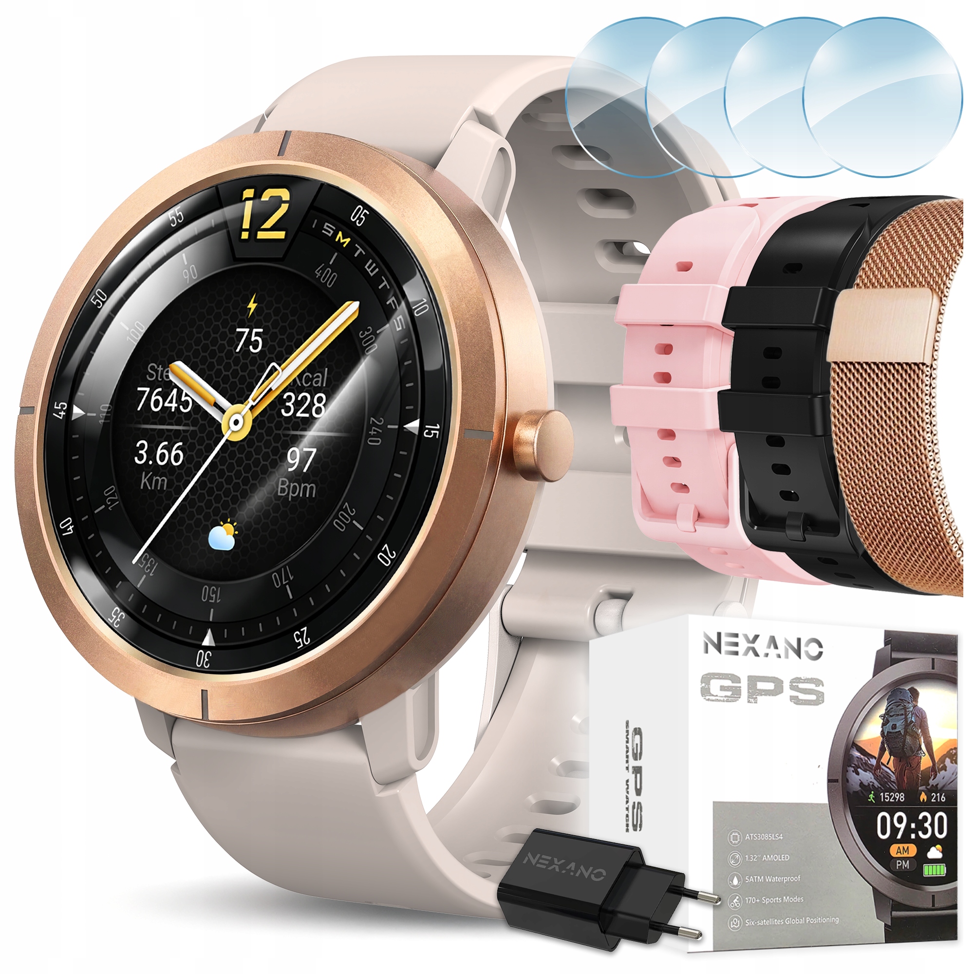 SMARTWATCH ЖЕНСКИЕ ВОДОНЕПРОНИЦАЕМЫЕ ЧАСЫ МЕНЮ RU GPS AMOLED PULS SPORT 4 ПОЛОСЫ
