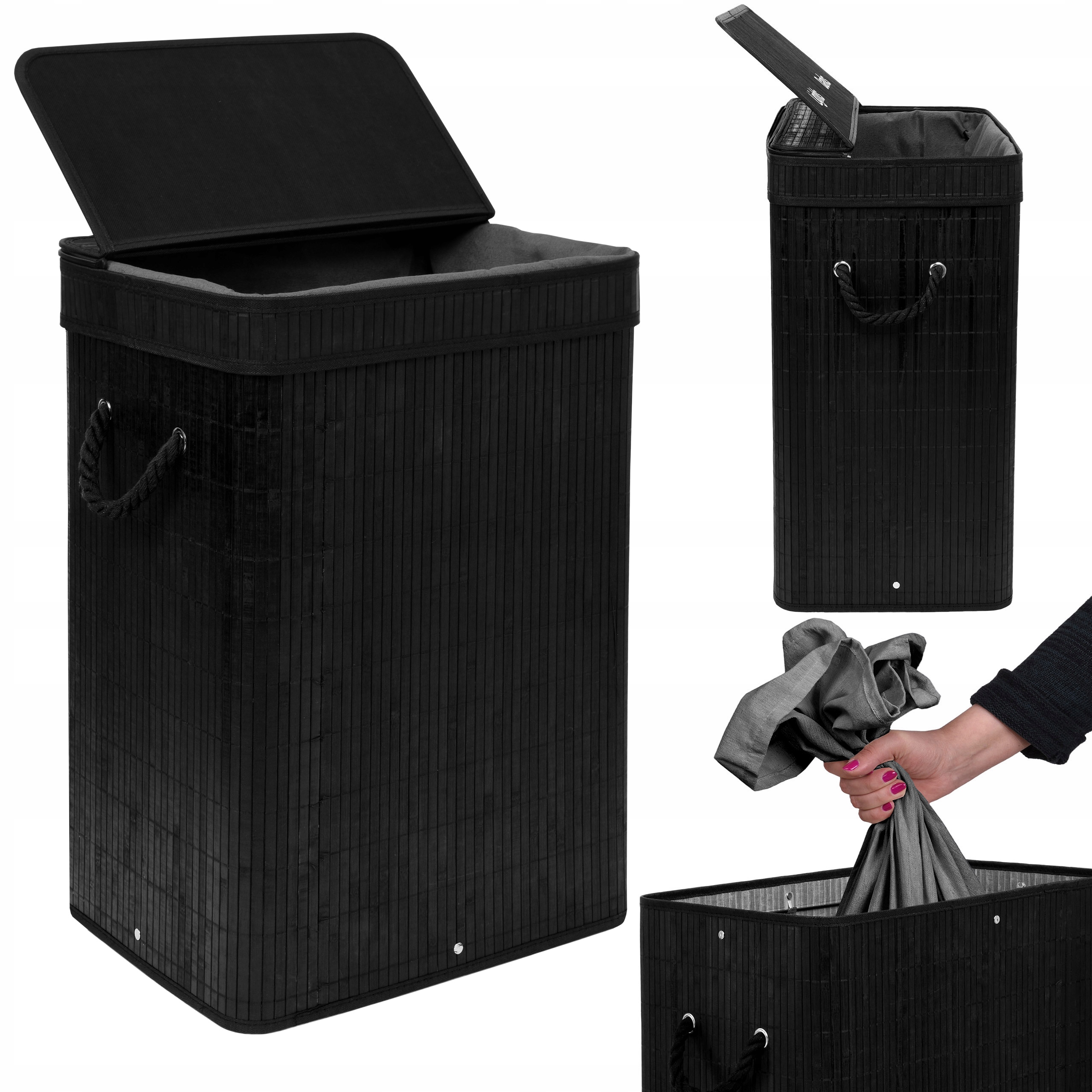 

Kosz Bambusowy Na Pranie Z Pokrywą Pojemnik 80L