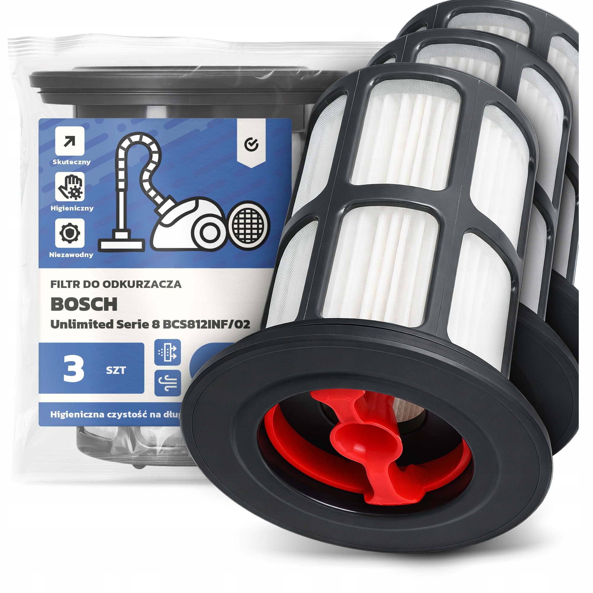 3x Filtr Pro Vysavač Bosch Unlimited Serie 8 BCS812INF/02 Hepa Filtr Em-w