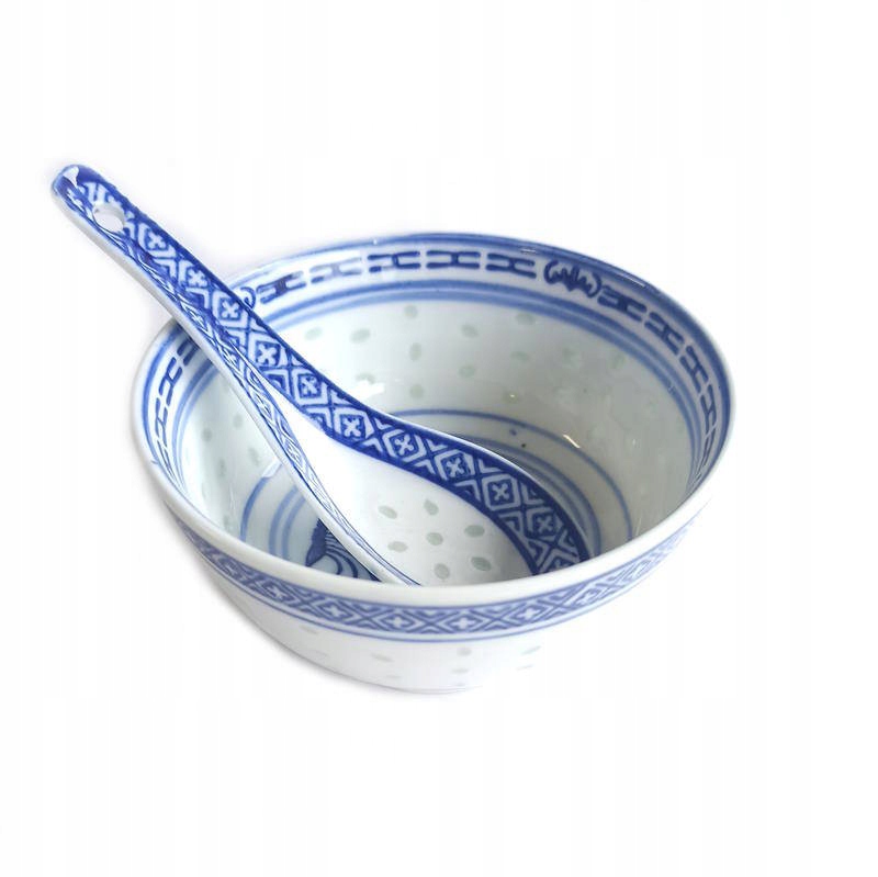 

Porcelana chińska zdobiona miseczka ryżowa łyżka
