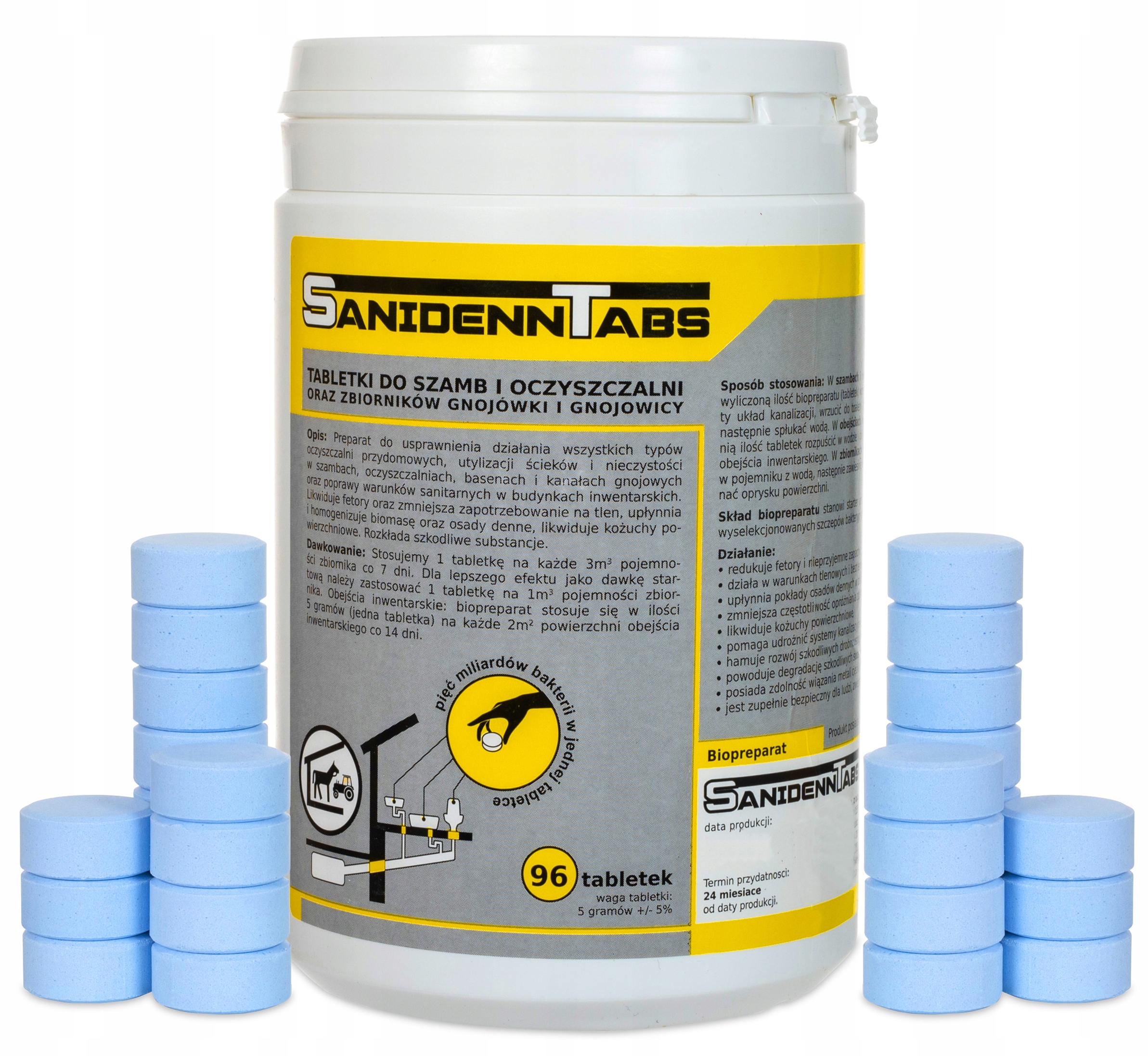 SANIDENN 96+4 TABS BAKTERIE DO OCZYSZCZALNI SZAMBA Producent Biobakt