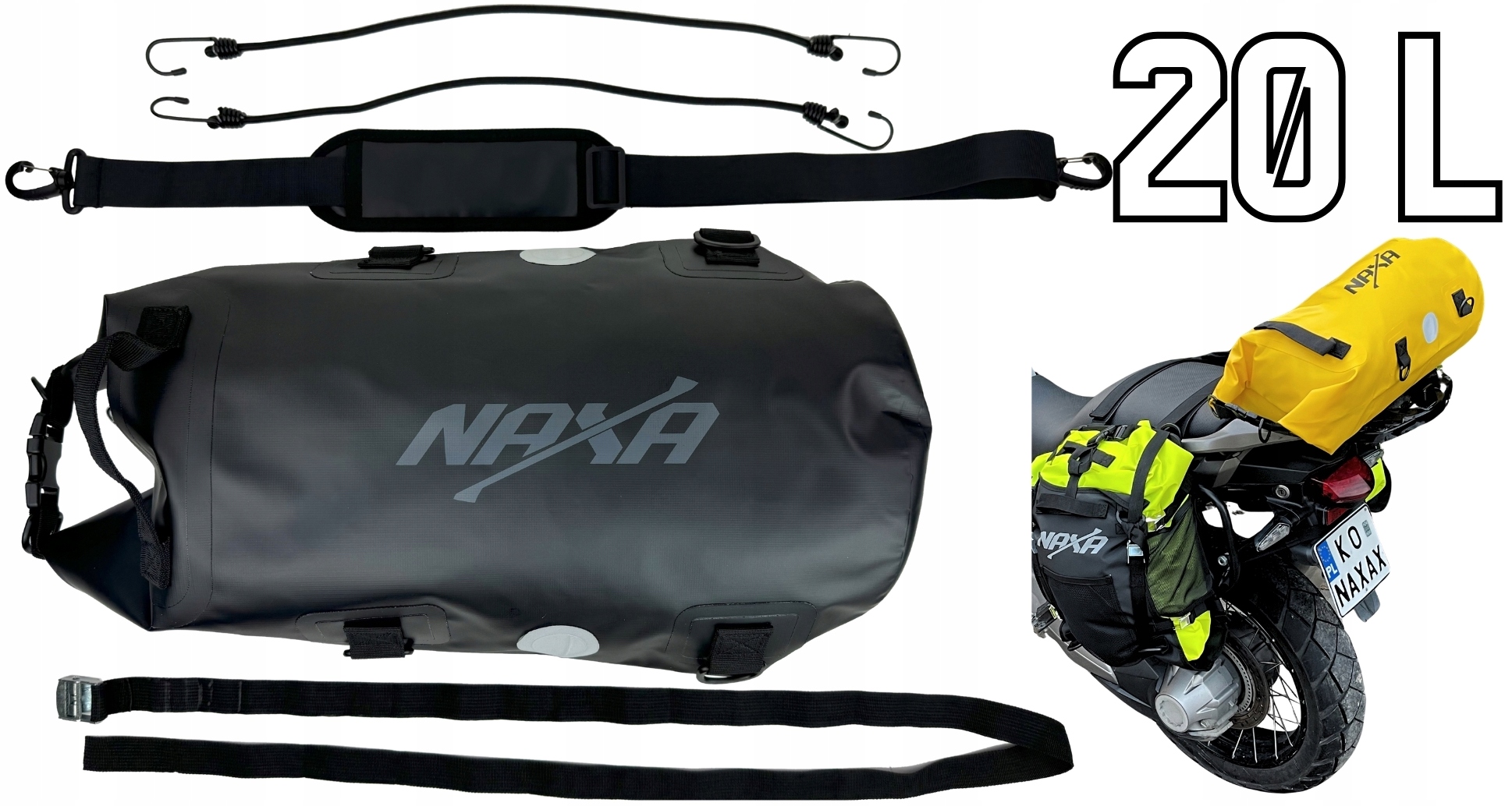 Torba Motocyklowa Naxa TW2 Wałek Na Tył Motocykla Roll BAG|20 Litrów
