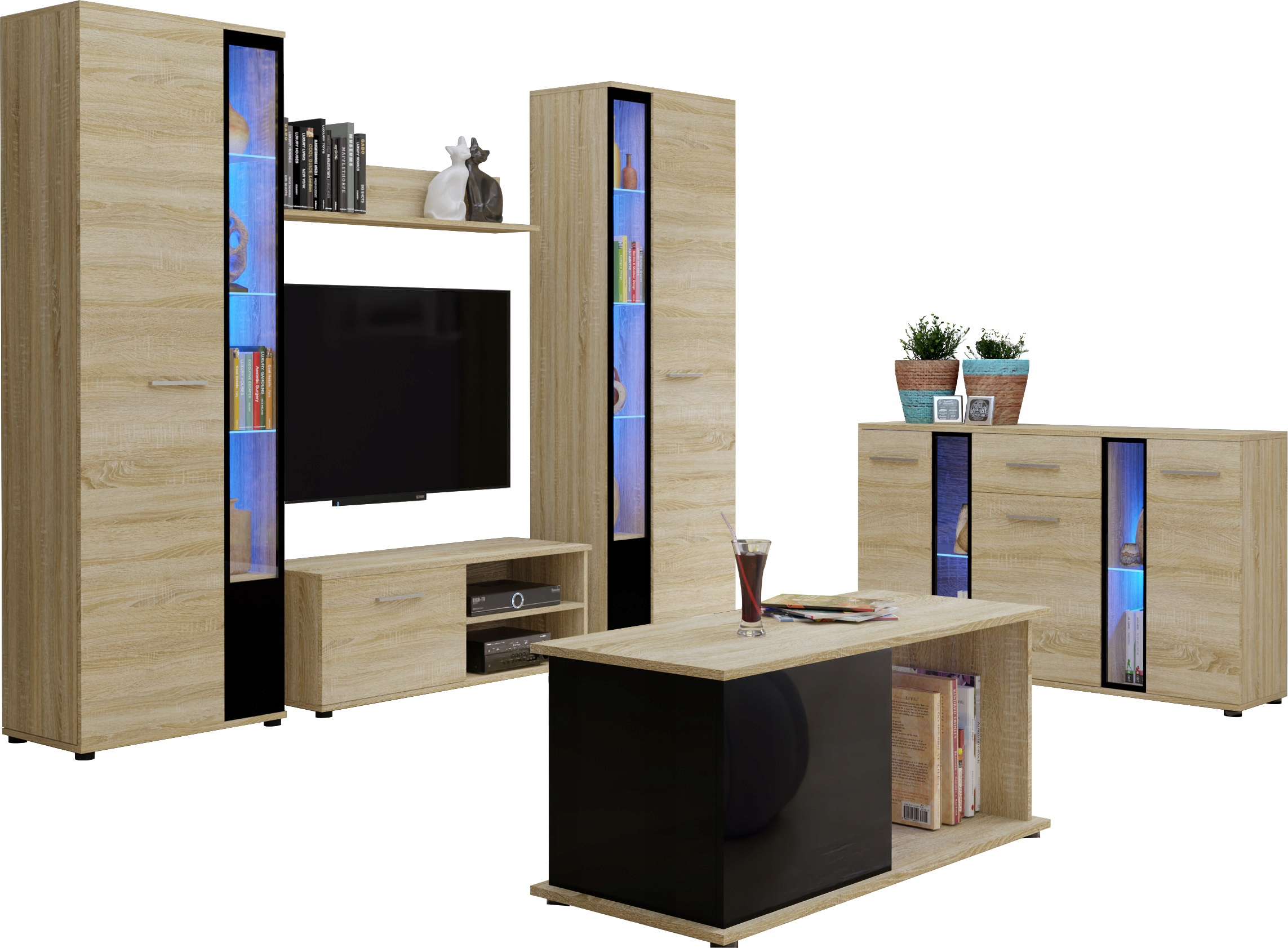 

Zestaw mebli Komoda Witryna ława Cube XL sonoma