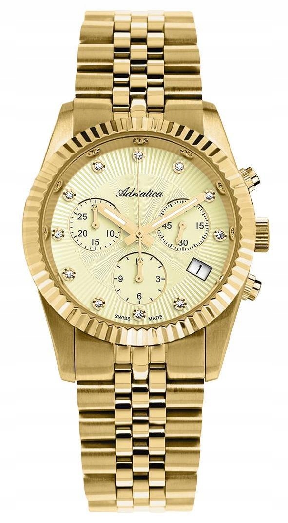 Nové Originální dámské hodinky Adriatica A3809.1141CH Chronograf zlaté