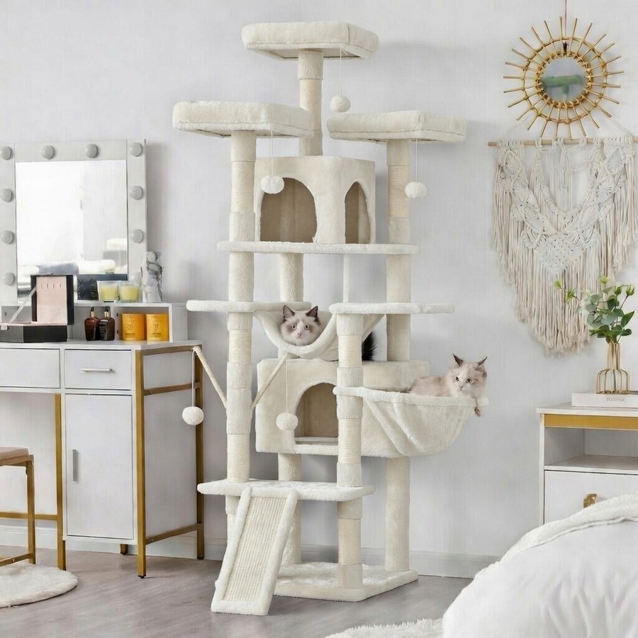 Levně Drapak Pro Kočky Domeček Budka Dřevo Věž XXL 185 cm