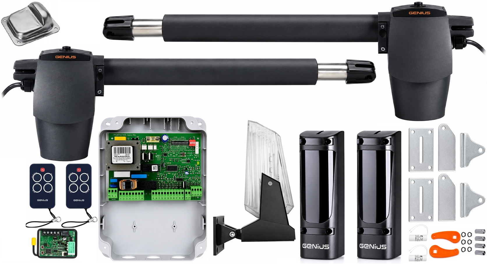 Pohon pro dvoukřídlou bránu Genius G-bat 400- 2xpilot, foto, lampa, stopky