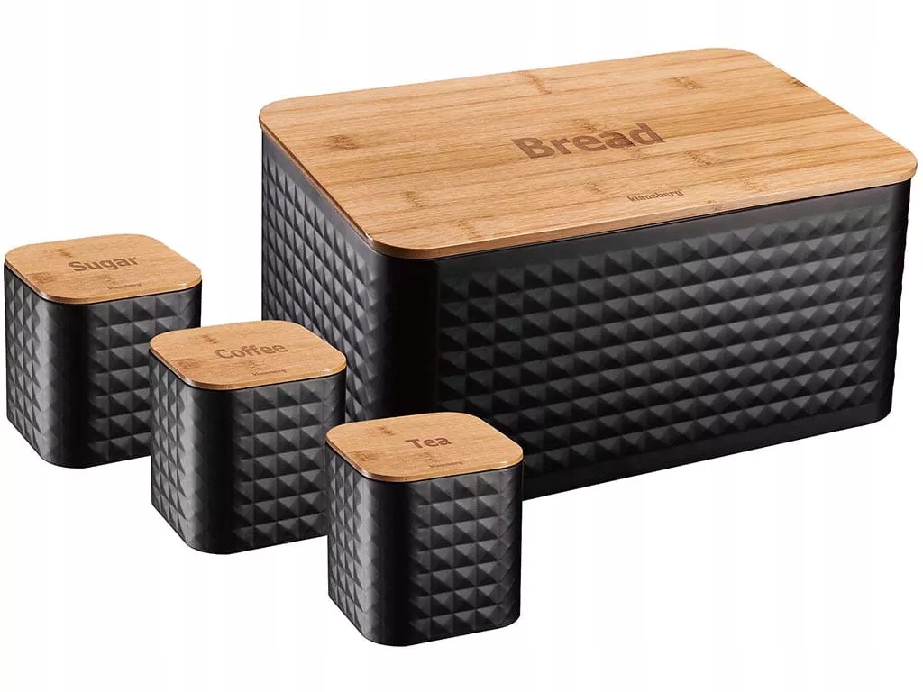 Chlebak metalowy czarny w zestawie z pojemnikami