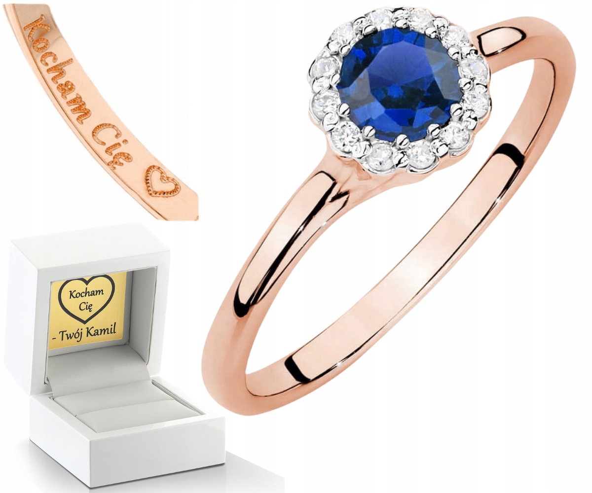 Růžové Zlato Prstýnek Se Safírem A Diamanty Ryzost 585 14K Jako Dárek