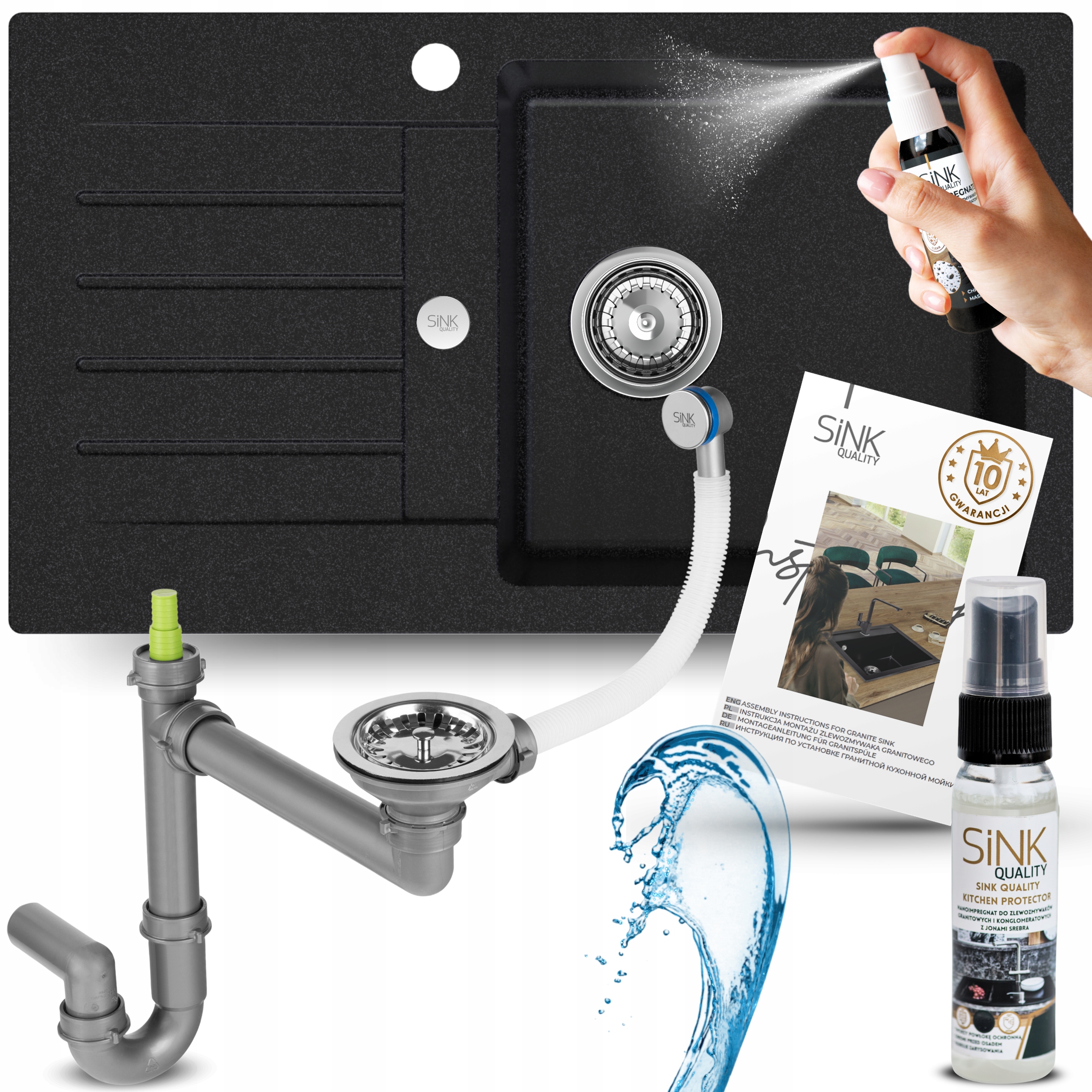 Dřez Granitový dřez kropenatý Jednokomorový S Odkapávačem