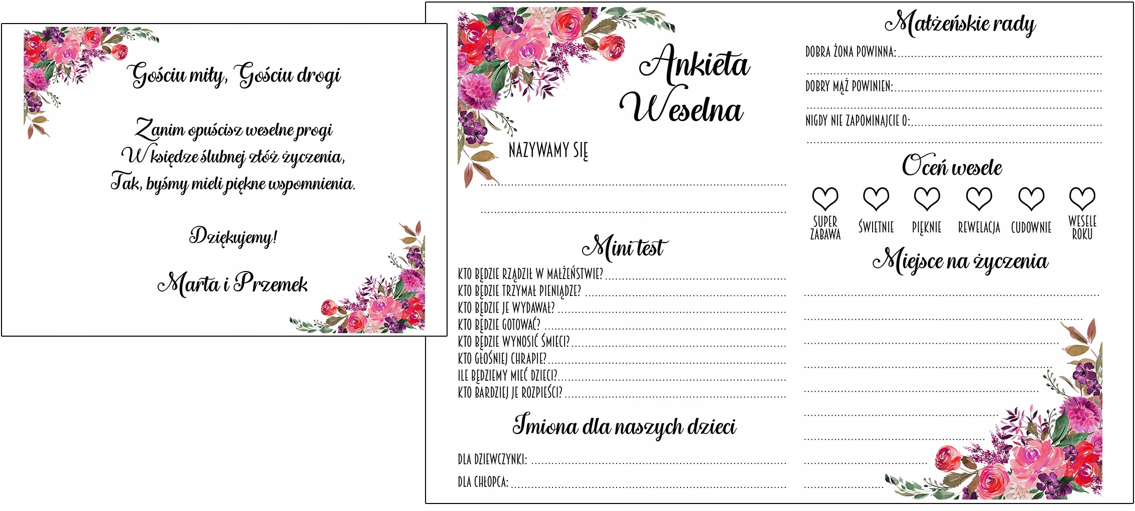 KSIĘGA GOŚCI NA WESELE ŚLUB Z ANKIETAMI PERSONALIZOWANA DREWNIANA PAMIĄTKA Kolor stron białe