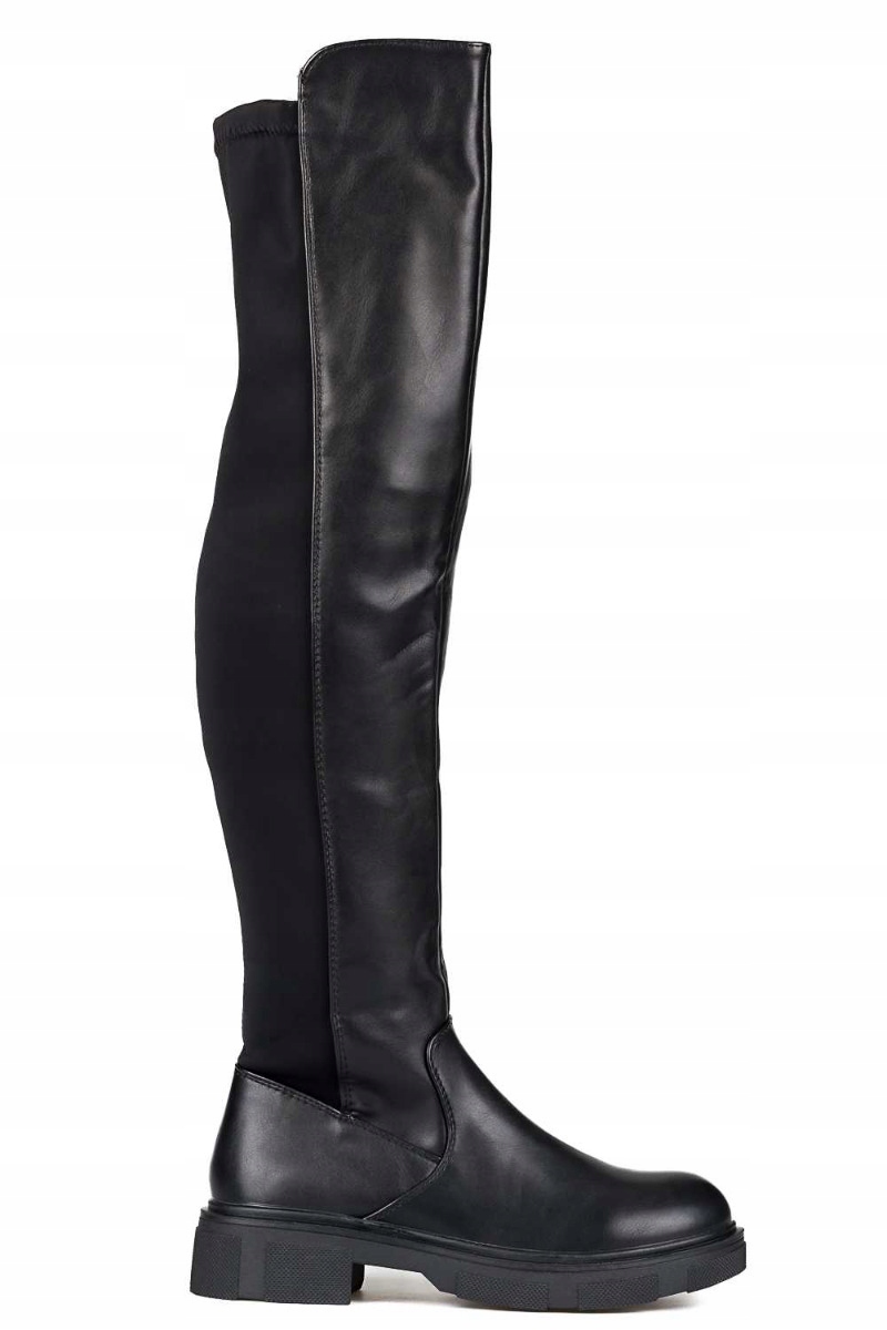 Černé Vysoké Kozačky Na Plochém Podpatku, Teplé, Velikost 40