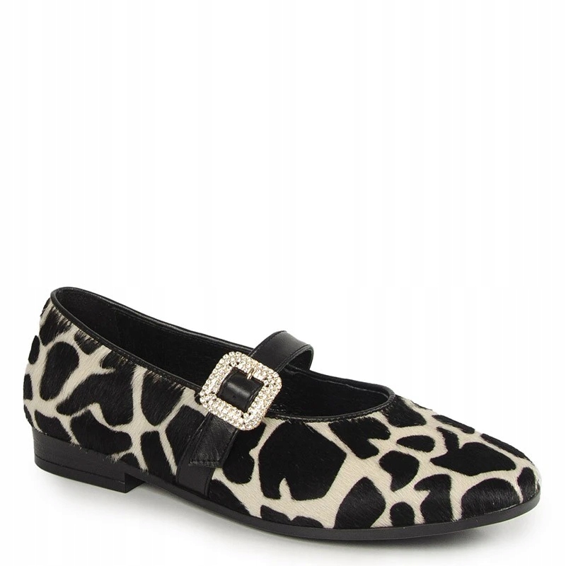 Chebello 4698 Béžovo-černé Kožené Baleríny S Puntíky A Páskem 40