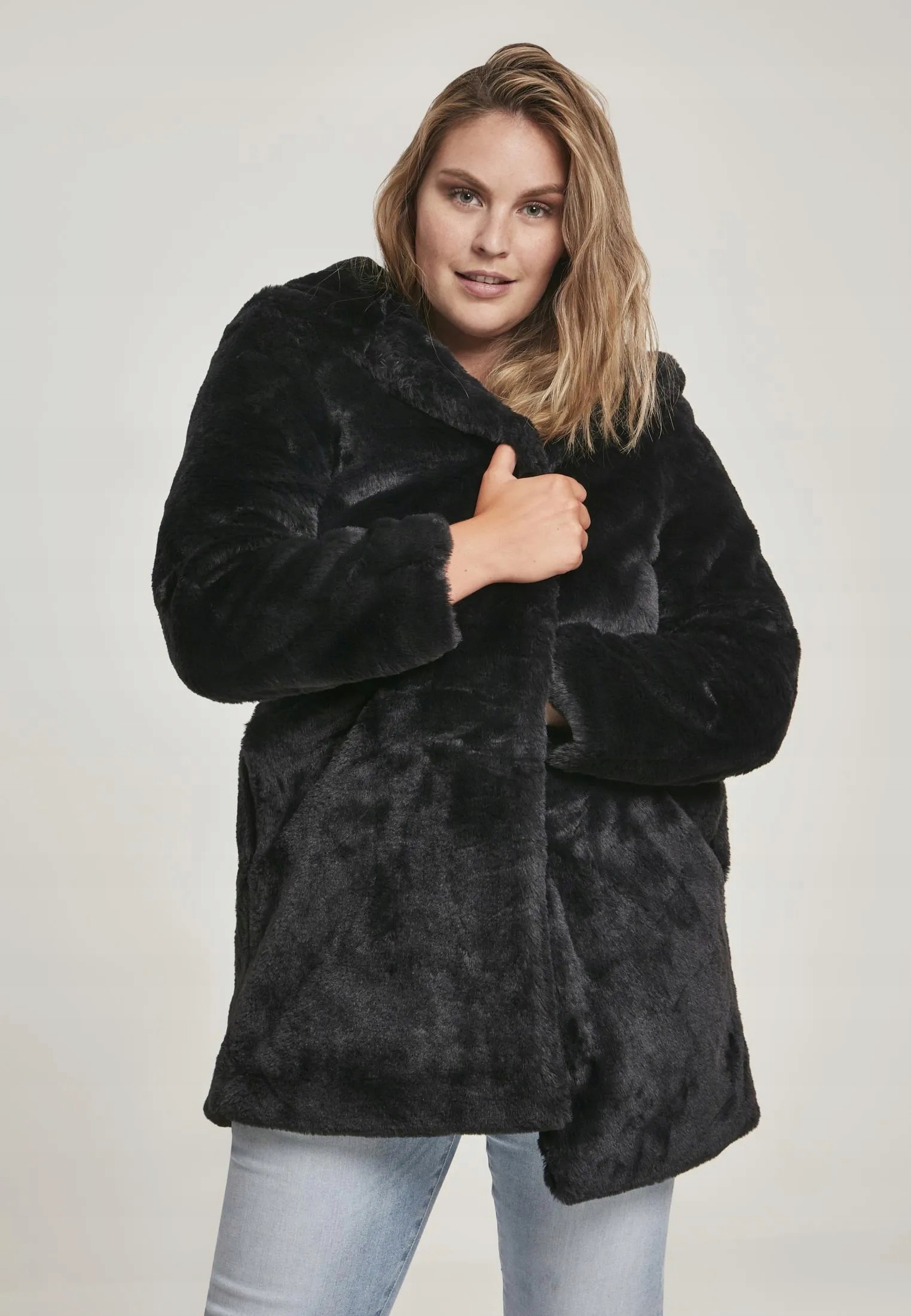 Urban Classics Dámský Černý Kabát Kožešina S Kapucí XL 7AA