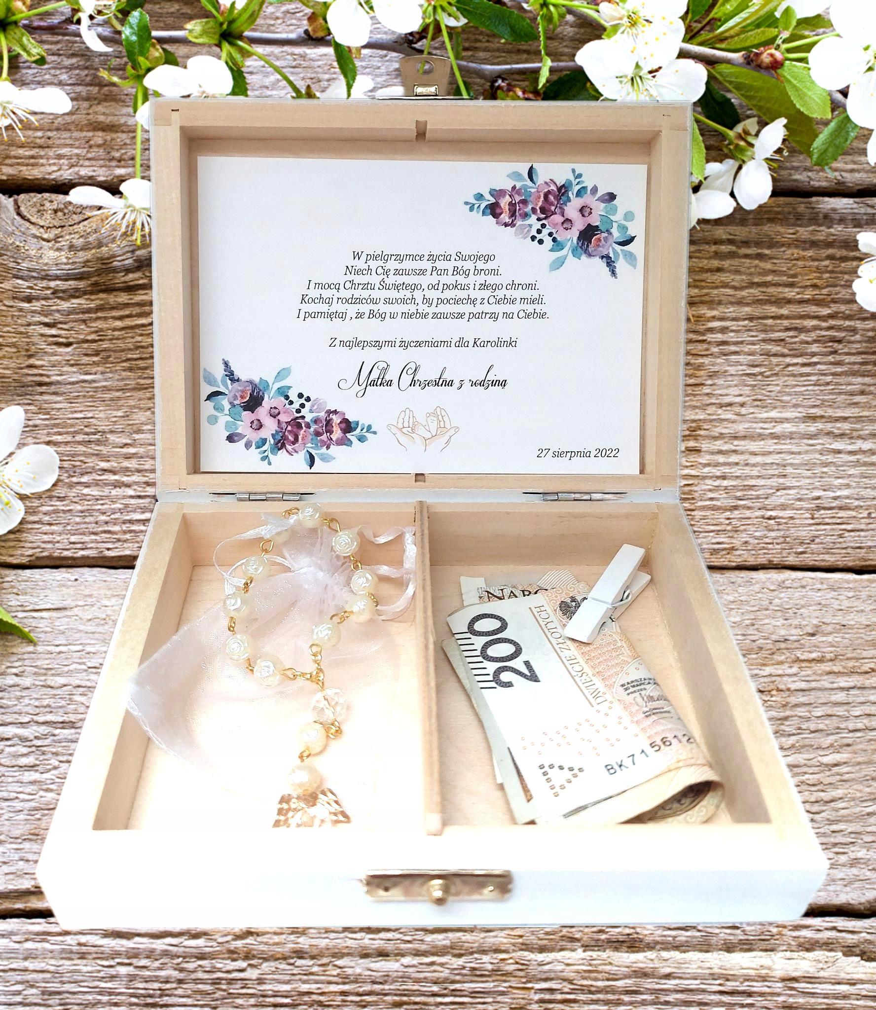 Pamiątka Chrztu podziękowanie BIAŁE Różaniec WZORY Rodzaj inny