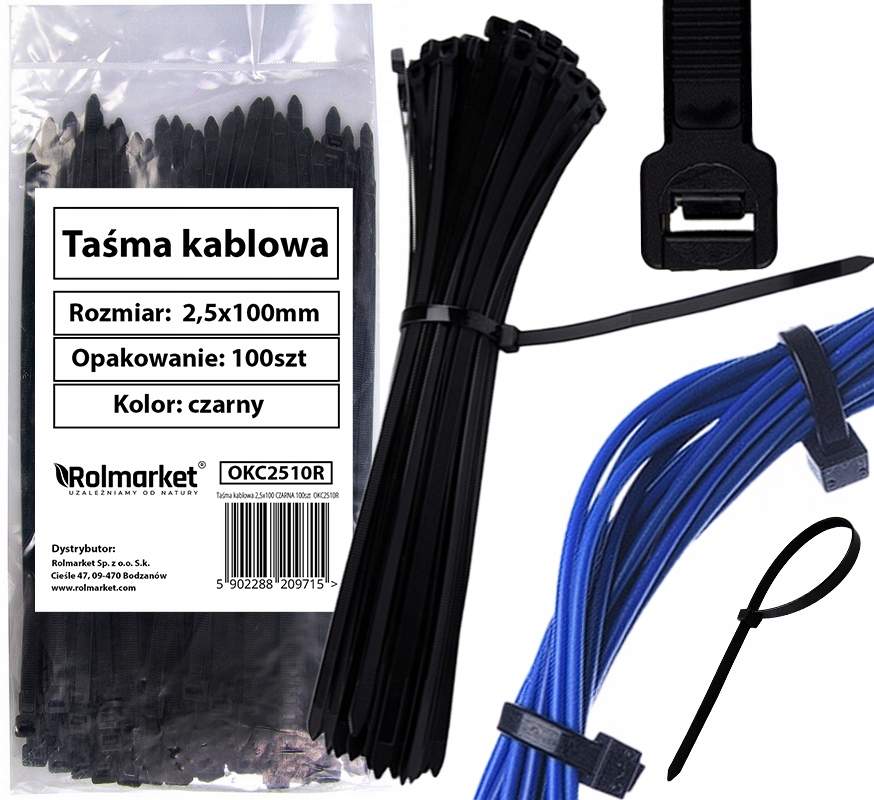 

Taśma opaska kablowa Opaski Zaciski 2,5x100 100szt