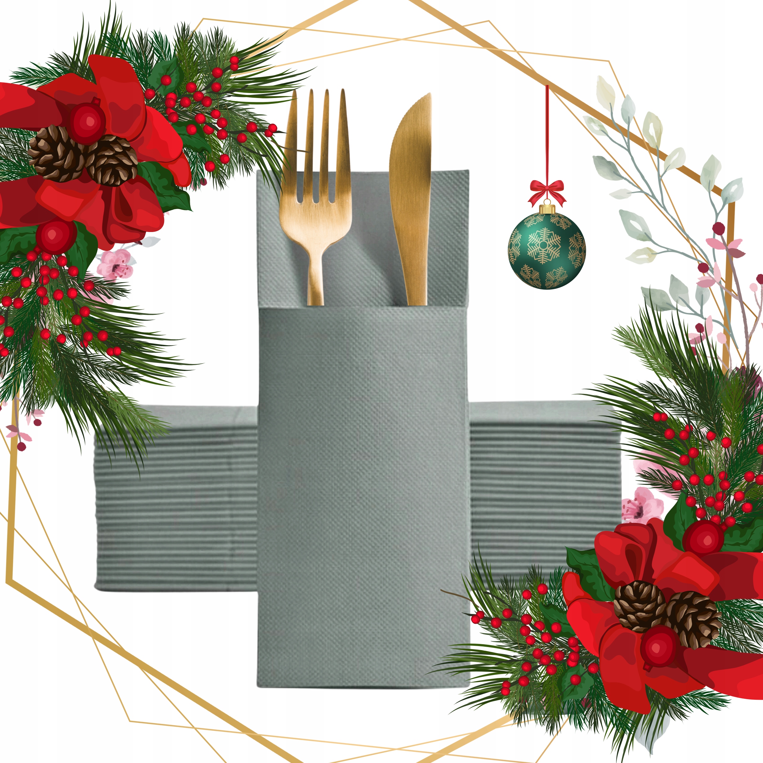 SERWETKI KANGURKI kieszonki na sztućce SZARE 50 sztuk