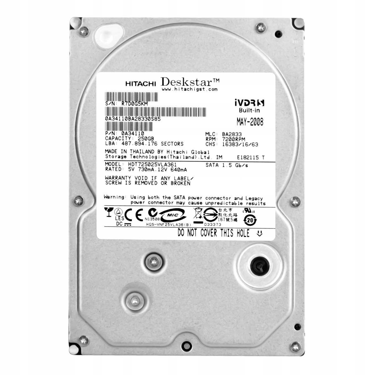 DeskStar T7K500 250GB 7.2K 16MB Sata 3.5'' HDT725025VLA361