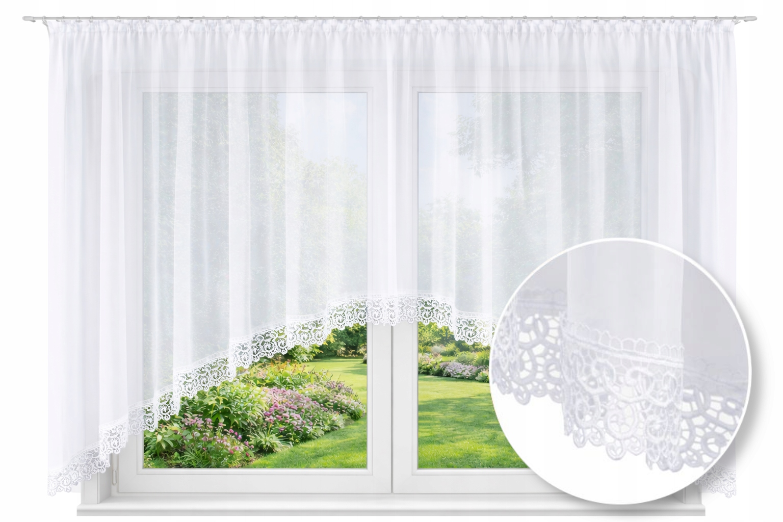 Firana gotowa klasyczna salon sypialni Łuk Woal gładka biel 500x120 Gipiura