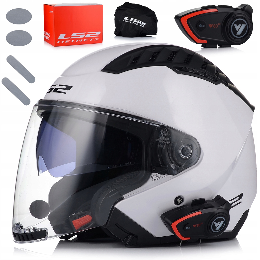 Otvorená Motocyklová Prilba LS2 OF600 Biely Lesk Interkom Bluetooth
