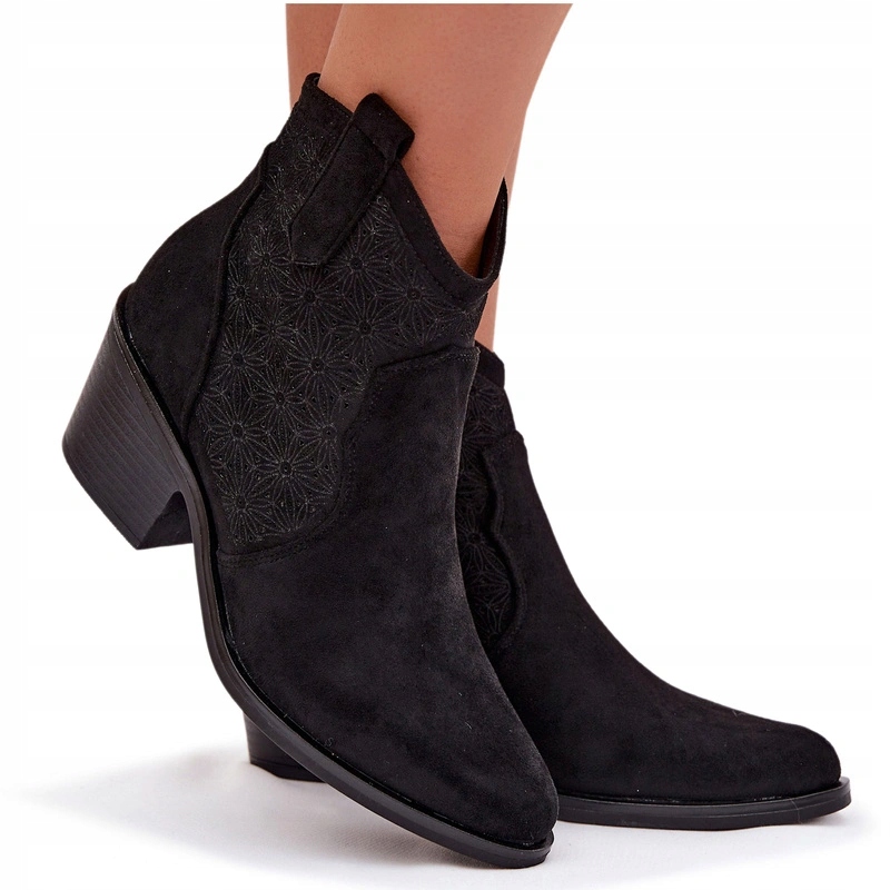 Kotníkové Boty Ažurové Kovbojské Boty Eko Semiš Podpatek S.barski HY61-8013 Černé 38