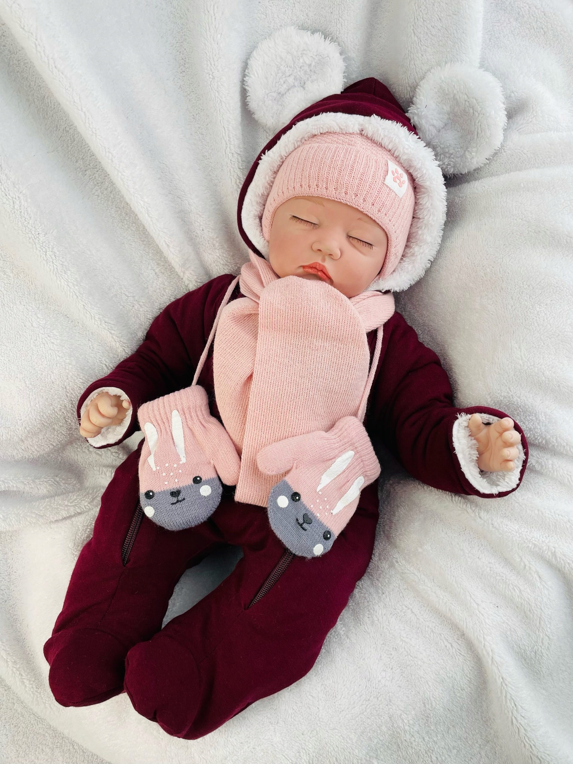 KOMPLET ZIMOWY niemowlęcy CZAPKA I SZALIK 42-44 Odcień brudny róż (dusty pink)