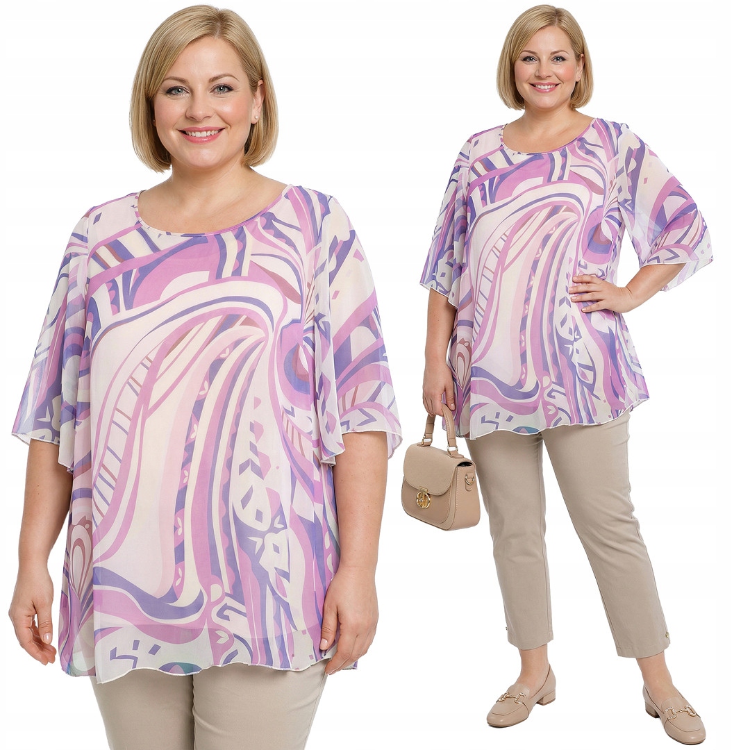 Šifonová tunika fialového vzoru plus size velikost 54