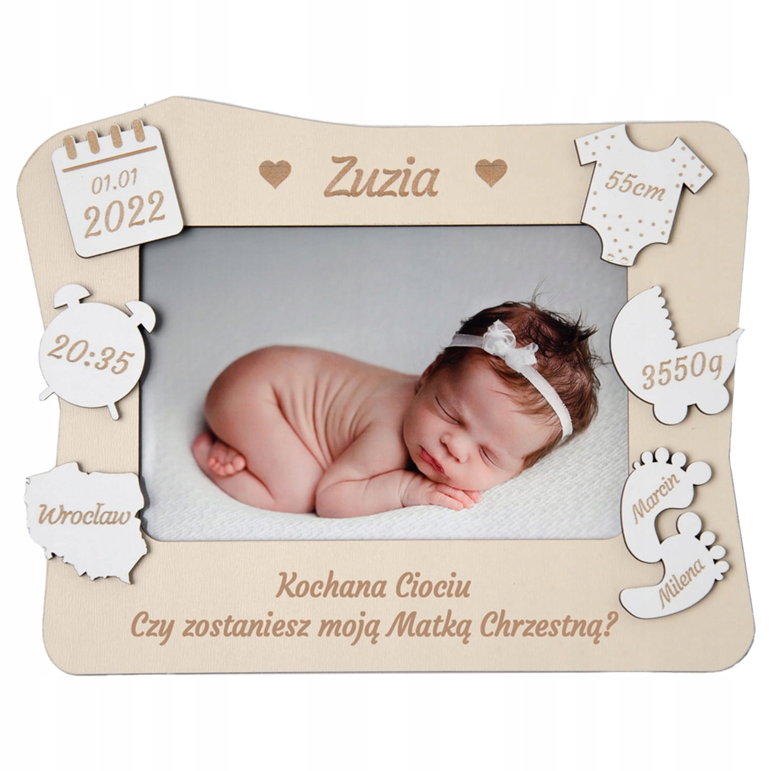 Ramka metryczka prośba o zostanie chrzestnym