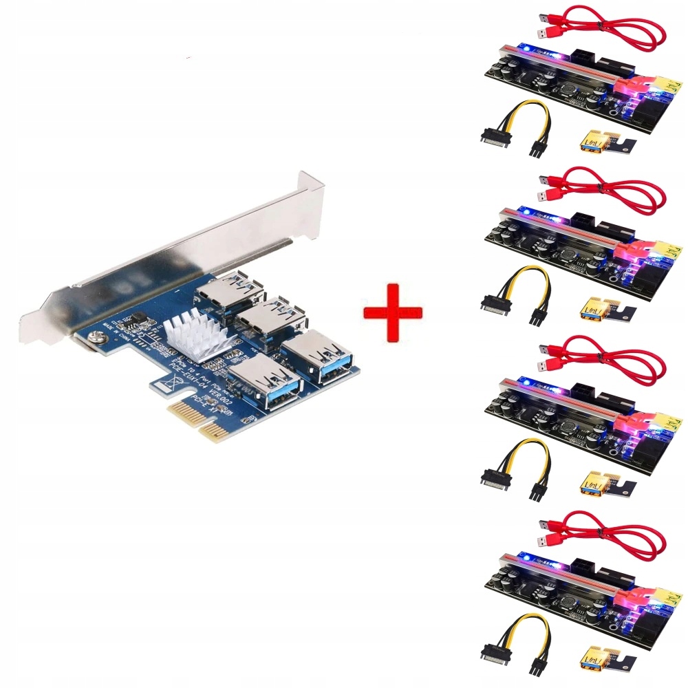 Pci-e Usb Riser Splitter adaptér 4x Riser 010s
