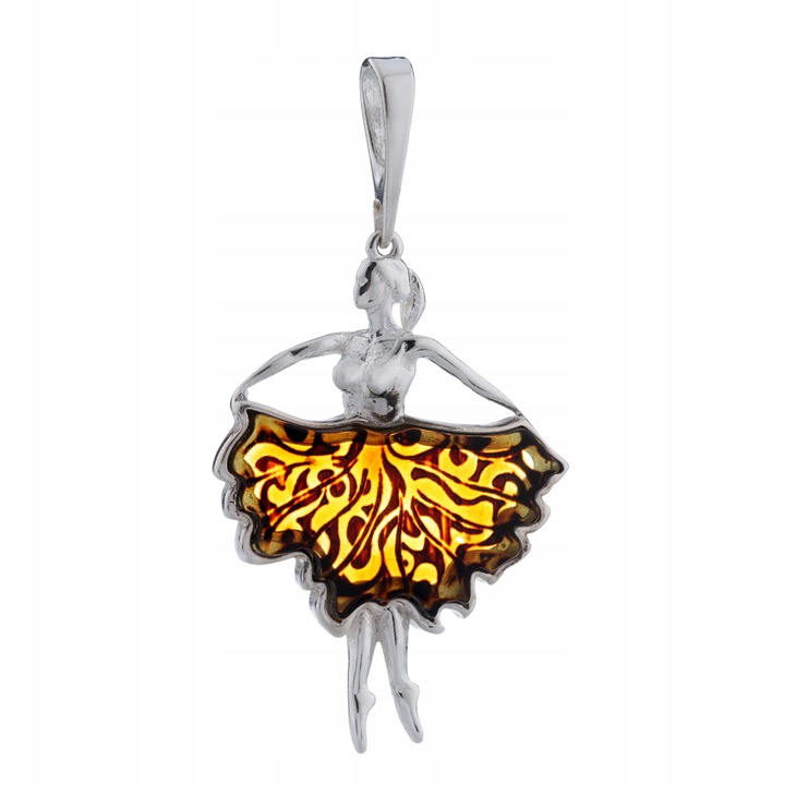 Stříbrný Přívěsek Baletka S Jantarem, Stříbro,