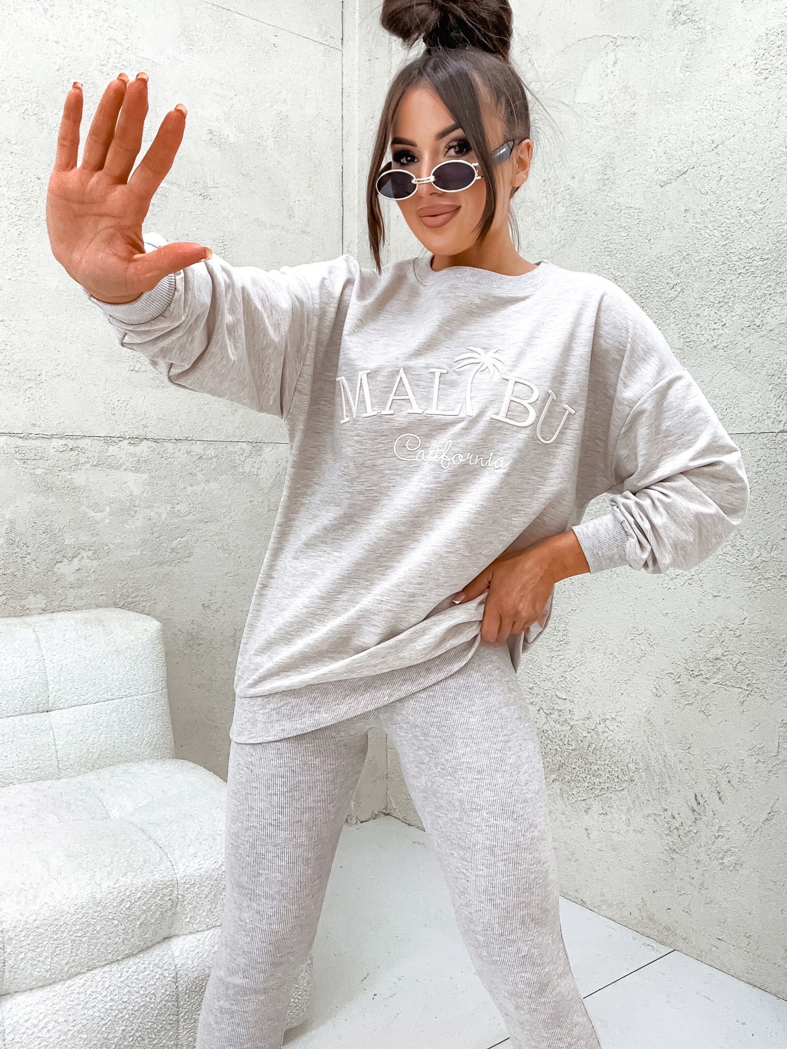 Bawełniany komplet Malibu bluza+legginsy prążkowane melanż S Rozmiar S