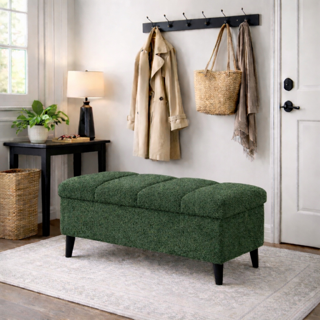 Pufa s úložným priestorom, otvárateľná taburetka, bouclé, čalúnená lavička 60 cm